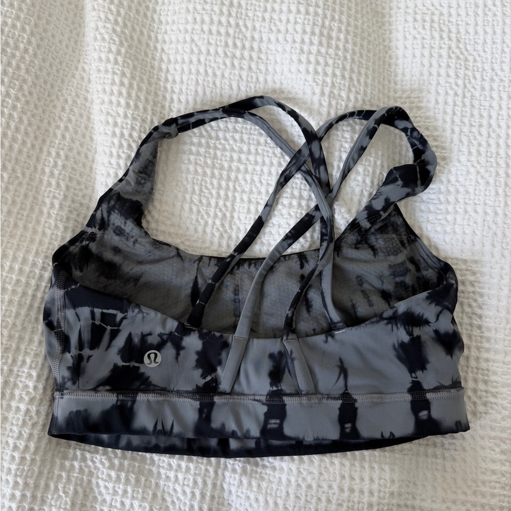 Tie-Dye Strappy Sports Bralette - Black & Gray 6 - Picture 2 of 3